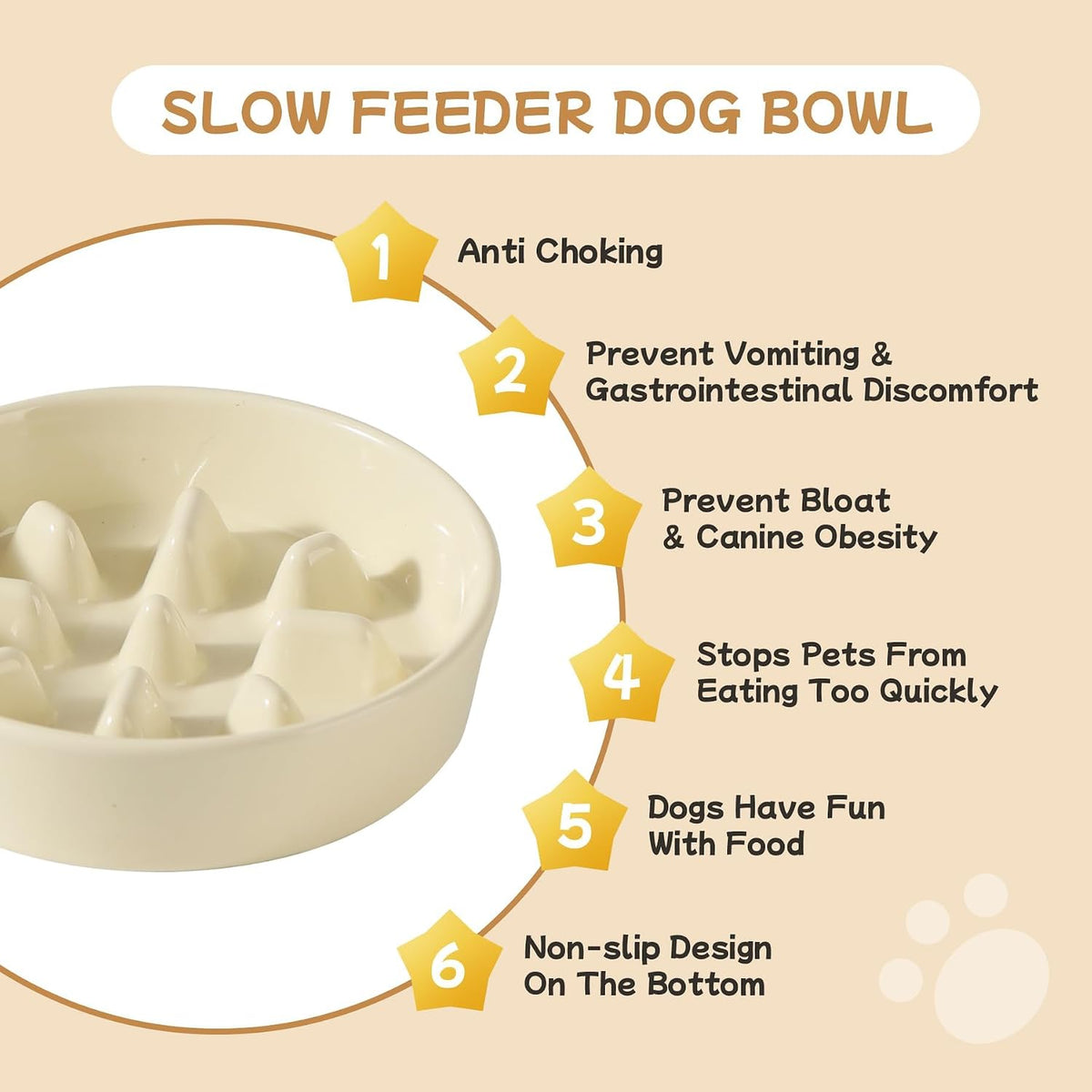 ceramic 0.9 cup raised slow feeder dog bowl on a desk or shelf