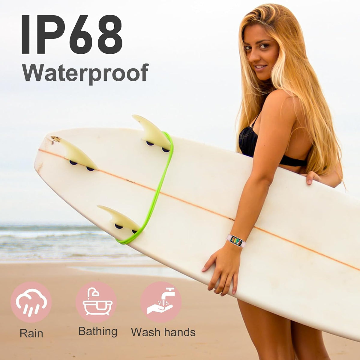 fitness tracker with 24/7 heart rate, blood oxygen on a desk or shelf