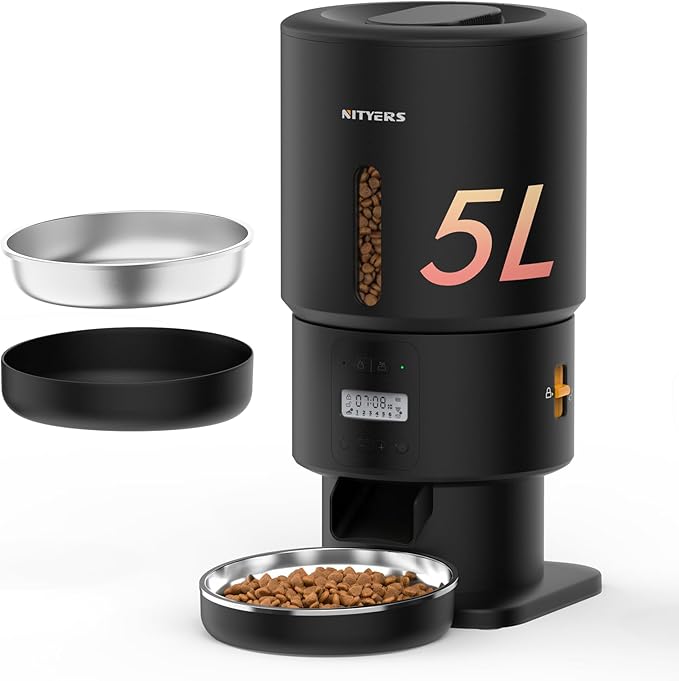 Automatic Cat Feeder - 5L Anti-Clog Cat Food Dispenser Keeps 2-15mm Dry Food