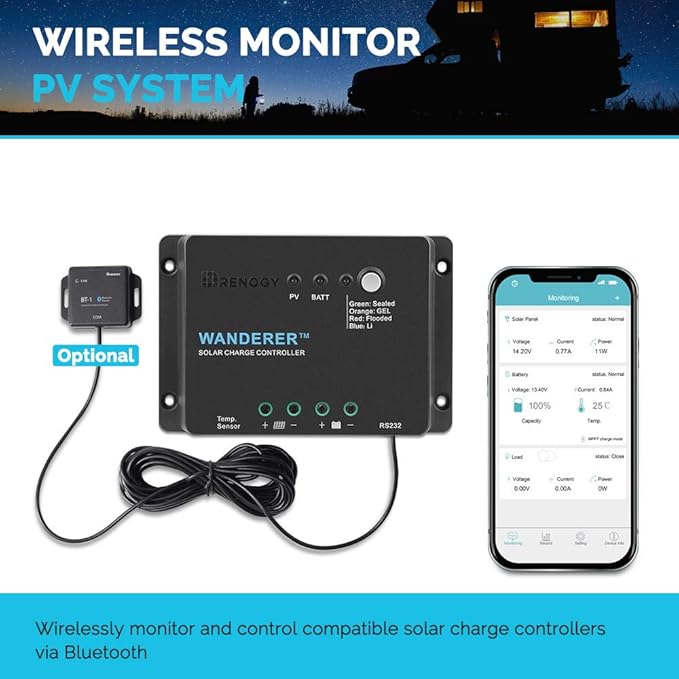 Renogy Wanderer Li 30A 12V PWM Negative Ground Solar Charge Controller Solar