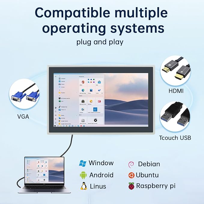 21.5-Inch Industrial Touch Screen Monitor, Ratio 16:9 Embedded PCAP Touchscreen