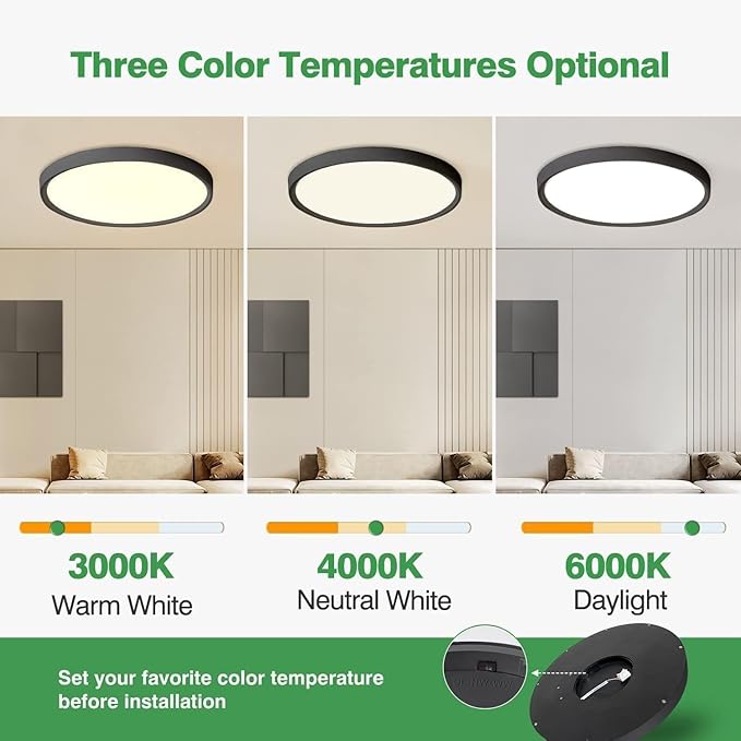 6PK 15.8 Inch LED Flush Mount Ceiling Light Black, 3000K/4000K/6000K CCT