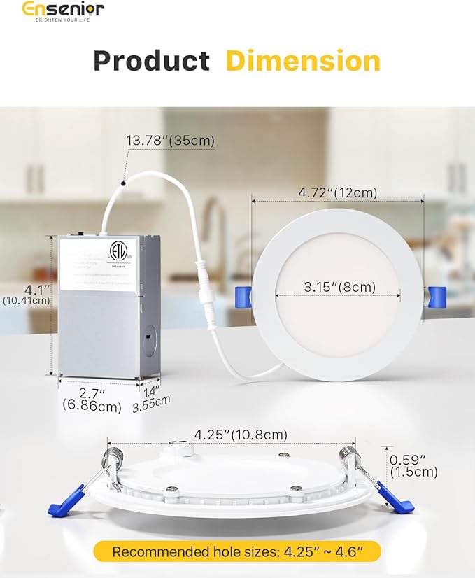 Ensenior 12 Pack 4 Inch LED Recessed Ceiling Light, 2700K-5000K 5CCT, 750LM 9W