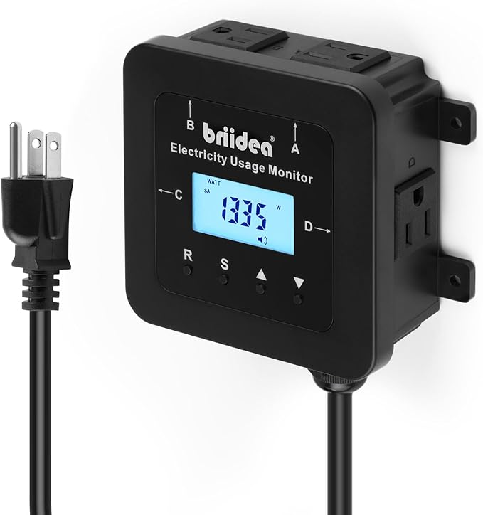 briidea Electricity Usage Monitor, 4-Outlet Power Consumption Watt Voltage Amp