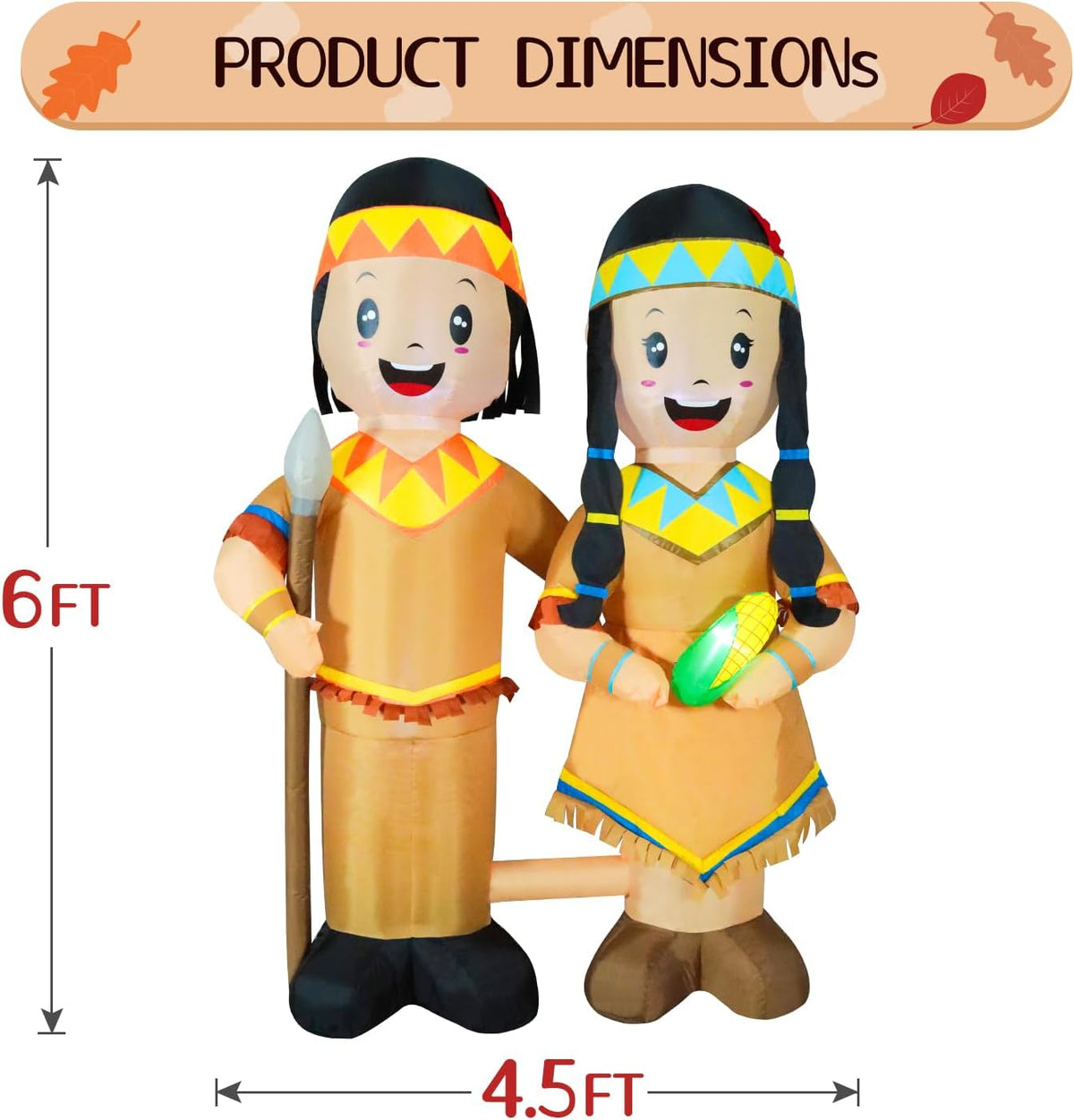 DomKom 6FT Large Inflatable Native American Indian Lawn Decoration – Outdoor LED Lighted Holiday Yard Decor for Christmas, Thanksgiving, Halloween – Patriotic Blow Up Decor for Garden, Party, Festival