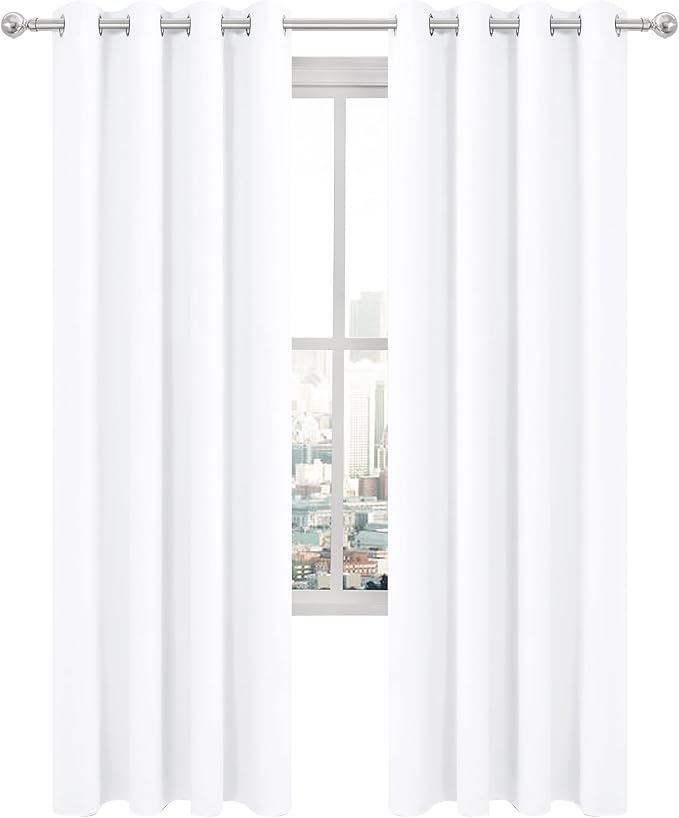 DWCN Pure White Curtains with White Middle Layer, 84 Inch Long 2 Panels