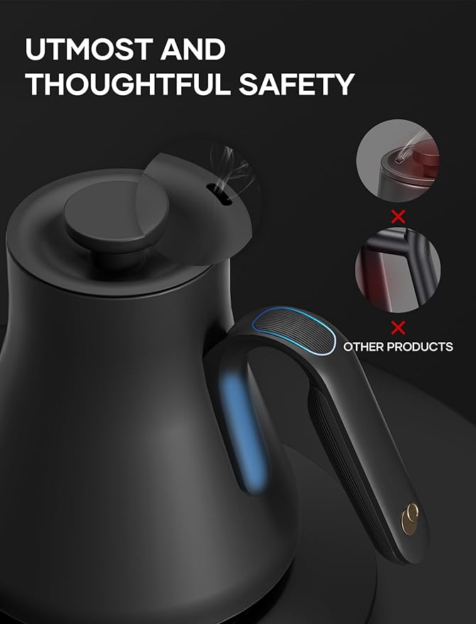 Electric Kettle, Gooseneck Electric Kettle, ±1℉ Temperature Control, Stainless