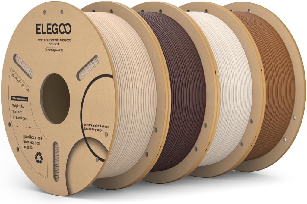 ELEGOO PLA 3D Printer Filament 4KG Oak Wood/Rosewood/Tan Birch/Teak Wood