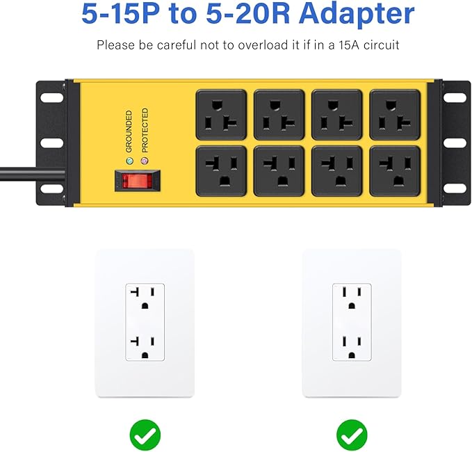 CCCEI Magnetic Heavy Duty Power Strip Surge Protector 20Amp, 12 Gauge High Amp