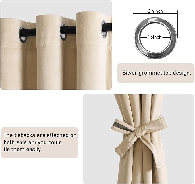 JIUZHEN Beige Velvet Curtains 72 inches