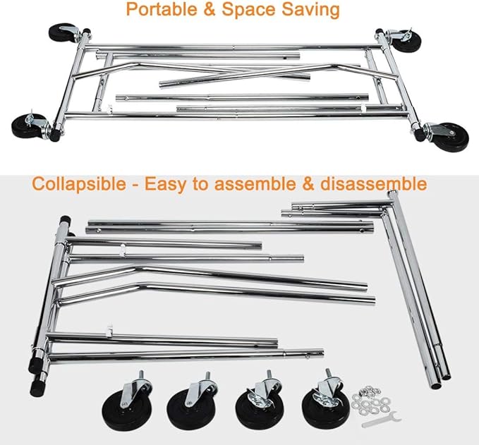 HOKEEPER Clothes Rack with Lockable Wheels Height Adjustable Clothing Rack