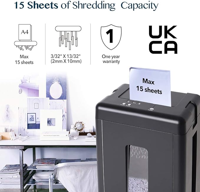 WOLVERINE 15-Sheet Super Micro Cut High Security Level P-5 Heavy Duty
