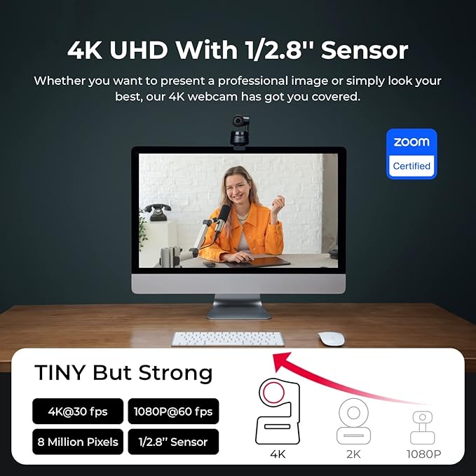 OBSBOT Tiny PTZ 4K Webcam, AI Powered Framing & Autofocus, 4K Video Conference