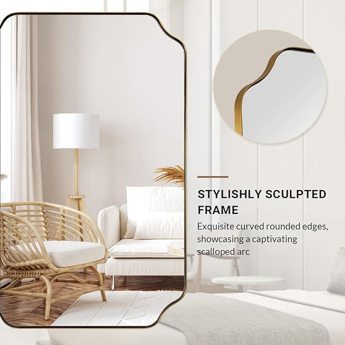 ANDY STAR 30"x55" Large Bathroom Mirror, Brushed Brass Full Length Wall Mirror