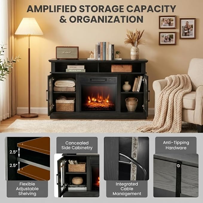 SIMOE Modern 48 Inch Electric Fireplace TV Stand, TV Console