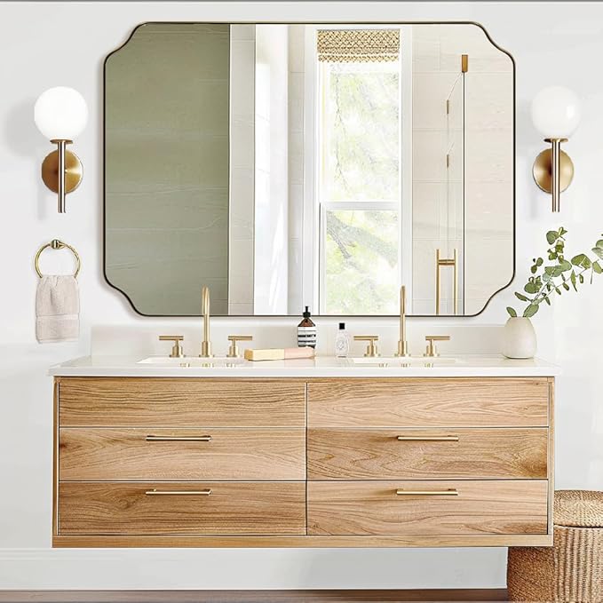 ANDY STAR 36"x48" Large Gold Mirror, Brushed Brass Rectangle Bathroom Mirror