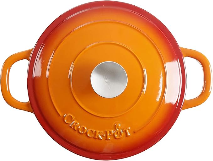 Crock-Pot Artisan 5-Quart Round Enameled Cast Iron Dutch Oven – Sunset Orange
