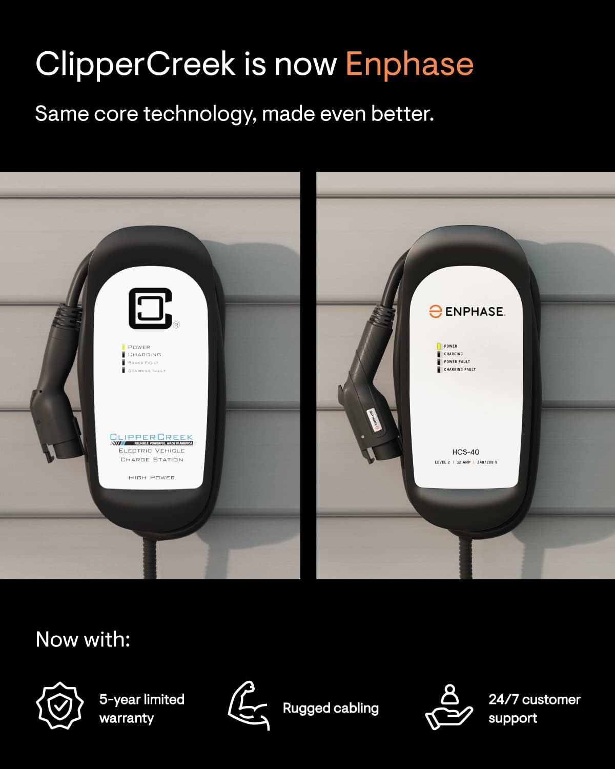 32 Amp Plug-in Level 2 EV Charger for Home, Enphase HCS-40 (Formerly ClipperCreek), NEMA 14-50, 5-Year Warranty, 25 ft Cable, J1772 Connector, up to 31 Miles of Range per Hour
