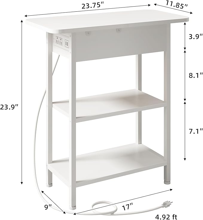 LIDYUK End Table with Charging Station, Flip Top Side Table with USB Ports and