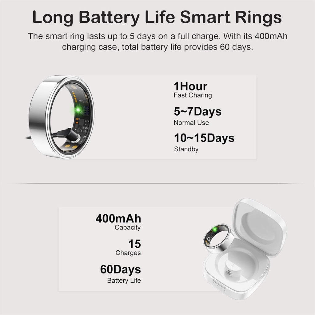 Smart Ring for Women Men, Sleep Activity Health Tracking Ring, Silver 8