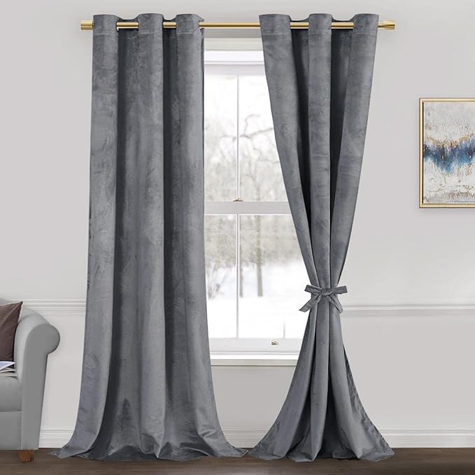 JIUZHEN Grey 42 x 84 inches Velvet Blackout Curtains