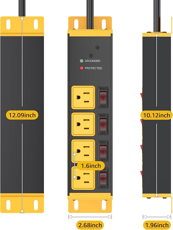 CCCEI 2PCS Heavy Duty Power Strip Surge Protector 20 AMP Individual Switches.