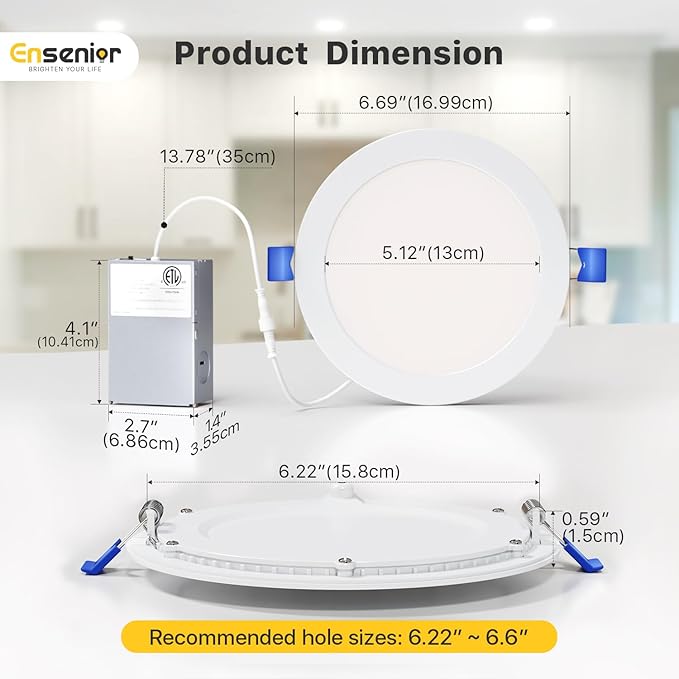 Ensenior 12 Pack 6 Inch LED Recessed Ceiling Light, 2700K-5000K 5CCT, 1200LM