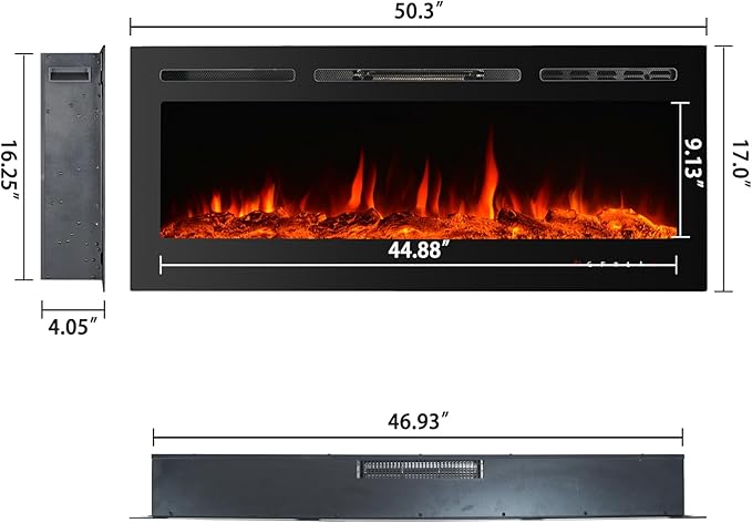 CharaVector Electric Fireplaces Recessed Wall Mounted Fireplace Insert 50 Inch