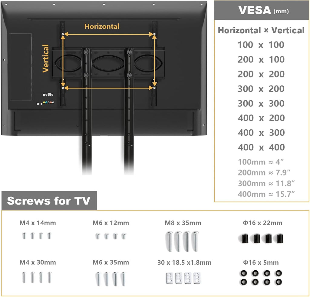 Mobile TV Stand with Upgraded Wheels for 32-75 Inch TVs up to 88 lbs