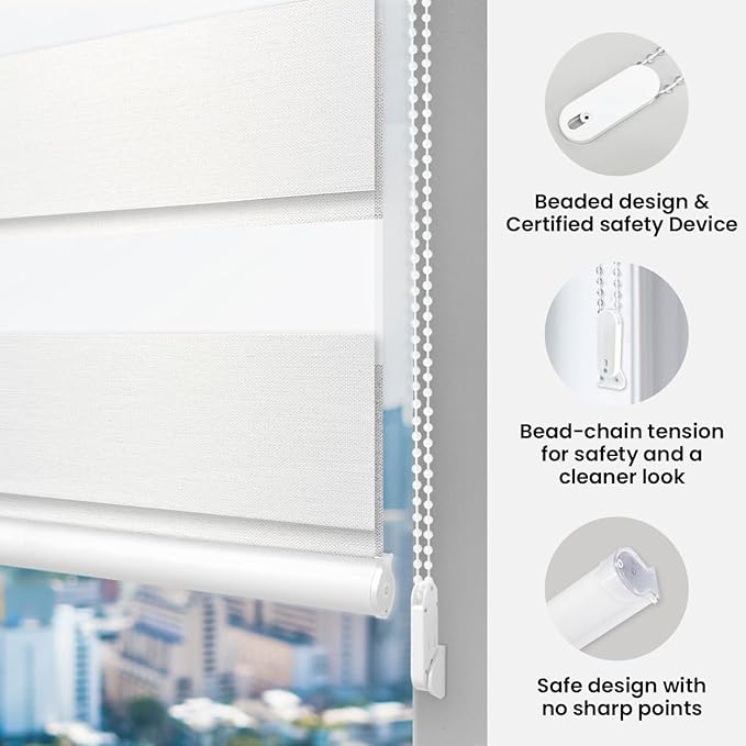 FOIRESOFT Standard Blackout Zebra Roller Blinds Dual Layer Privacy Shade