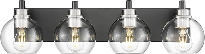 METWET Bathroom Light Fixtures, 4-Light Black and Brushed Nickel Bathroom