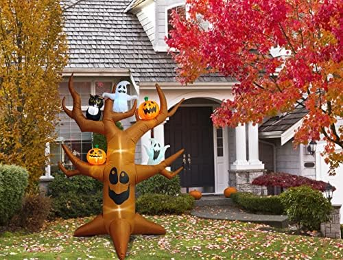 9ft Halloween Inflatable Ghost Tree Halloween Airblown Inflatable Outdoor Decor Blow up Yard Decor with RGB LED for Yard/Patio/Lawn/Garden (D)