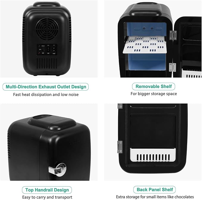 CROWNFUL Mini Fridge, 4 Liter/6 Can Portable Cooler and Warmer Personal Fridge