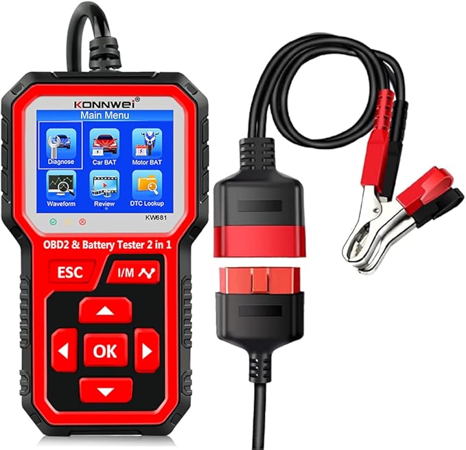 KONNWEI KW681 OBD2 Scanner 6V 12V Car Battery Tester, 2 in 1 Car Diagnostic