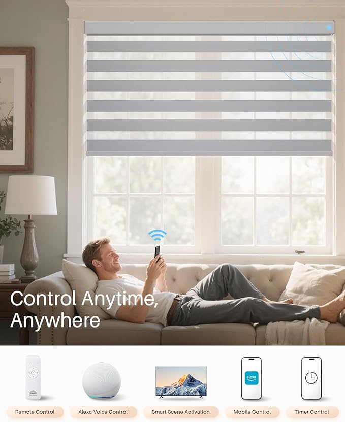 Smart Zebra Blinds for Windows, Alexa Motorized Blinds