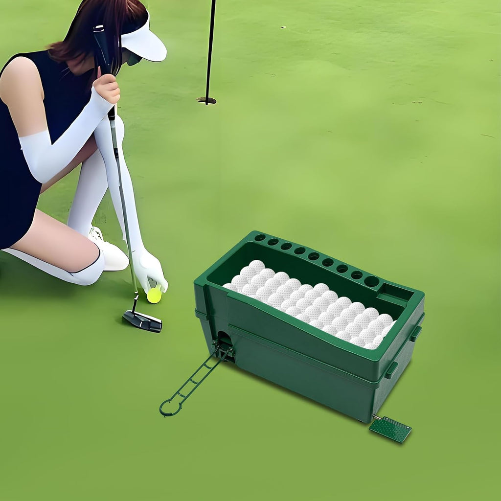 Automatic Golf Ball Dispenser with Tee Up Machine, No More Bending Over, 100 Ball Capacity Auto Tee Up for Indoor Golf Simulator, Backyard Net & Driving Range, 9 Club Slots & Phone Holder (Green)