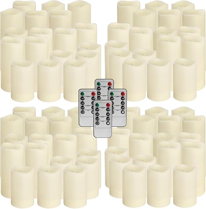 Set of 72 Waterproof Outdoor Flameless Candles, LED Candles with 4 Remote and Timer,(H 4" 5" 6" x D 2.2"),for Halloween Wedding Festiv