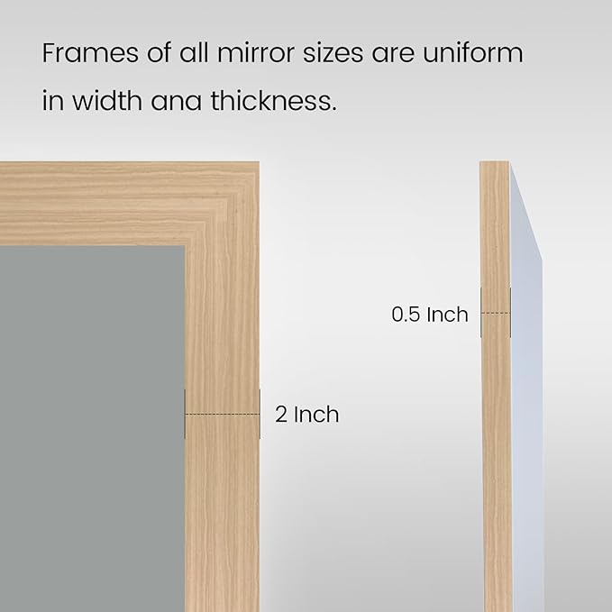Amorho Bathroom Mirror, 24x30 Inch Wall Mirror, Oak Wood Grain Metal Framed