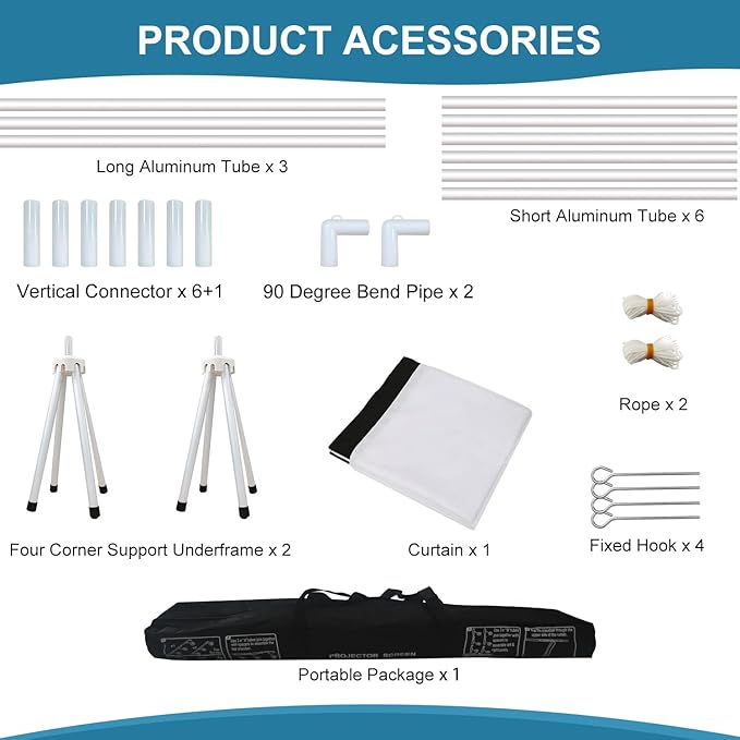 Projector Screen and Stand 100 Inch Portable Outdoor Projection Screen 16:9 4K