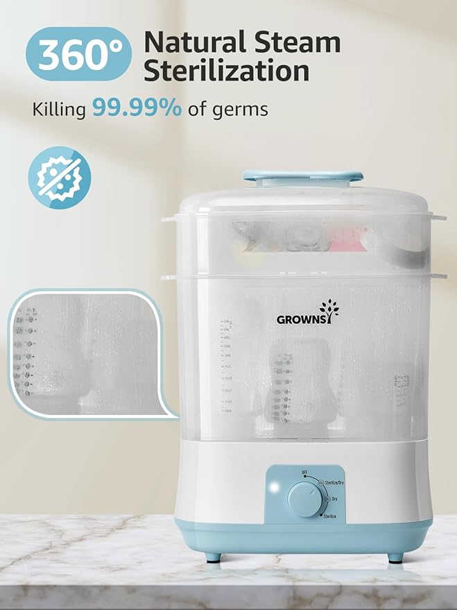 Grownsy Adjustable 4 in 1 Large Bottle Sterilizer and Dryer, 8 Bottles Capacity