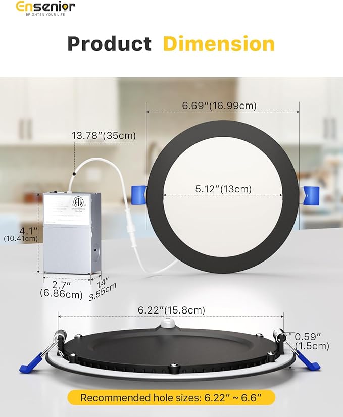 Ensenior 12 Pack 6 Inch LED Recessed Ceiling Light Black, 2700K-5000K 5CCT