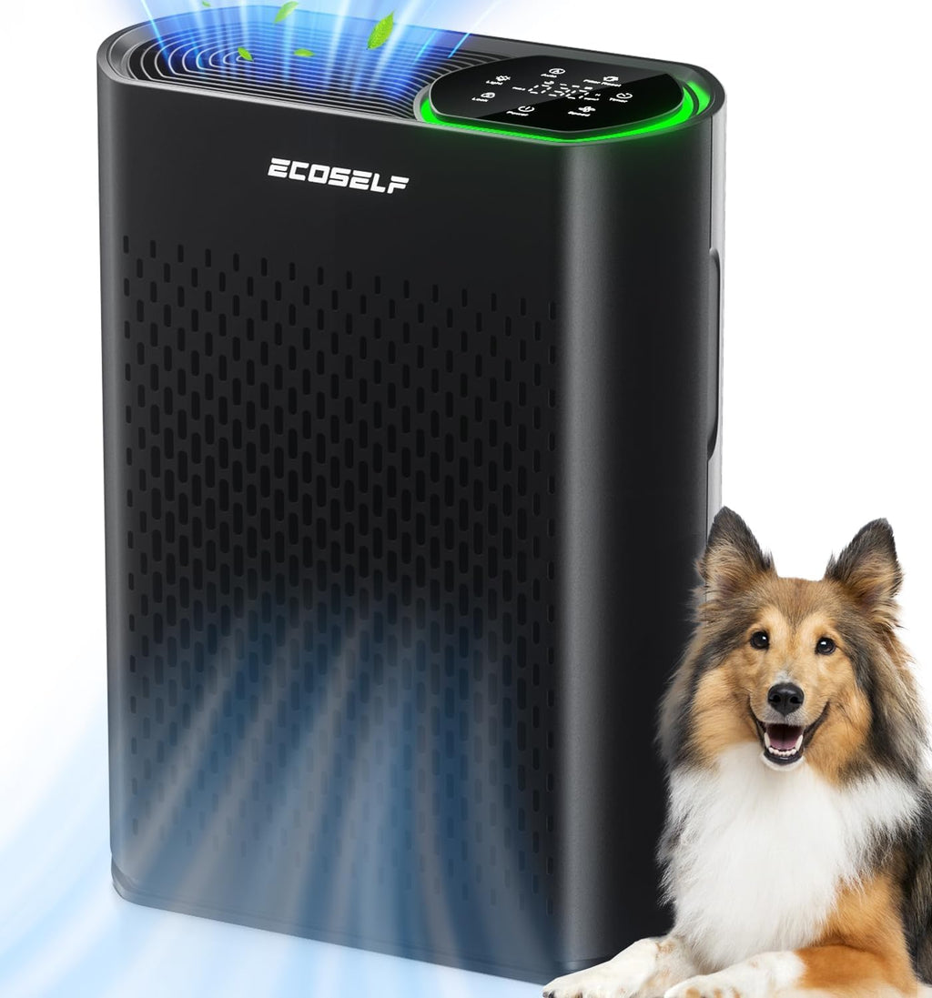Air Purifier for Large Room, Cleans 2,400 ft² in 30 Mins, 3-Stage True HEPA, 360° Airflow, Large Touch Display Control, Real-Time Air Quality (PM2.5) Display, Ultra-Quiet 20dB Sleep Mode, HAP602 Black