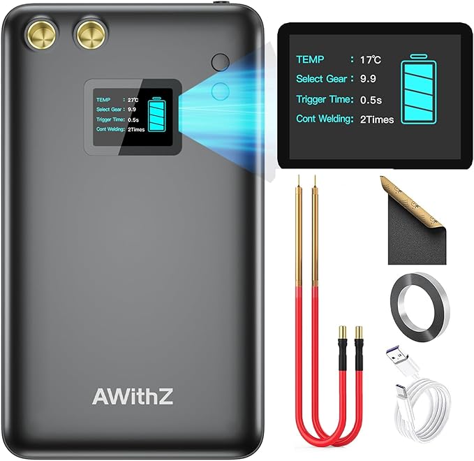 Battery Spot Welder, AWithZ 1.5" LCD Screen Recyclable 11000mAh Spot Welder