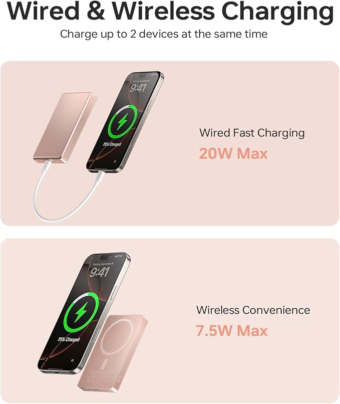 10, 000mAh for MagSafe Power Bank Ultra Slim, Magnetic Wireless Charger