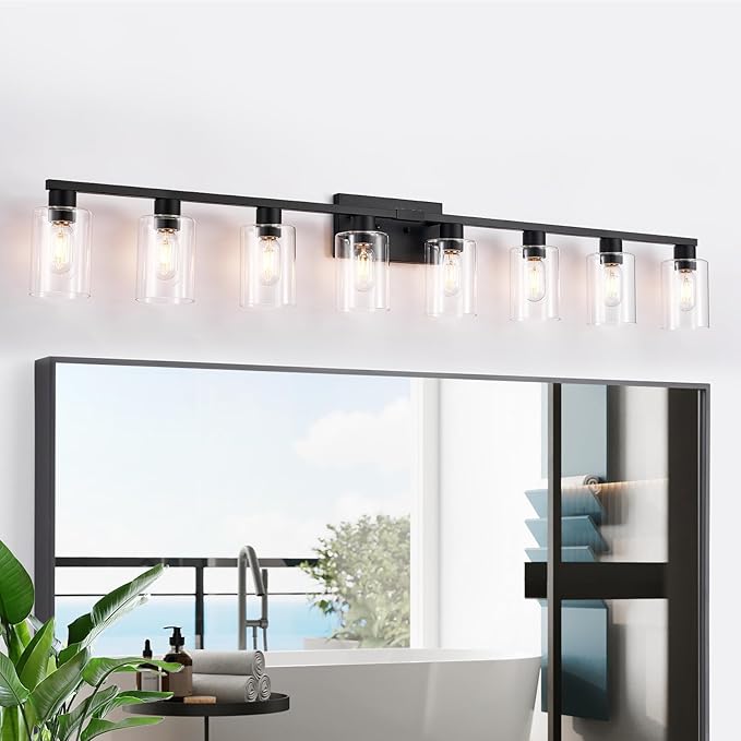 SOPEAS 8-Light Black Vanity Light Fixtures, Vanity Lights Clear Glass ShadeRust