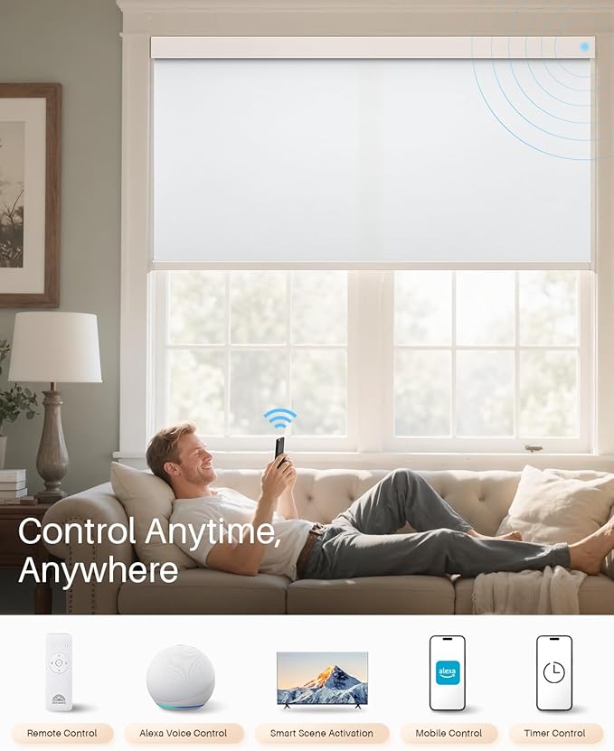 Smart Roller Shades for Windows, Alexa Blackout Motorized Blinds
