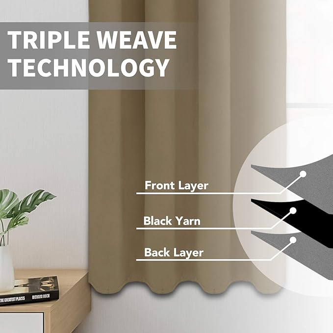 Easy-Going Blackout Curtains for Bedroom, Solid Thermal Insulated Grommet and