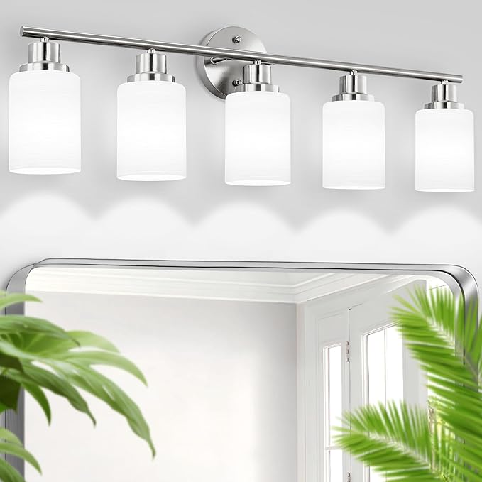 Guliaofo 5-Light Brushed Nickel Vanity Lights, Bathroom Light Fixtures