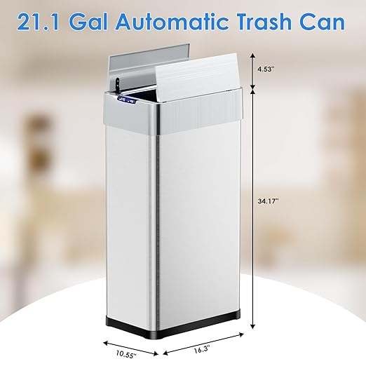 TLSUNNY 21.1 Gallon Automatic Trash Can, Stainless Steel Motion Sensor Garbage