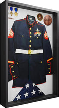Frame Amo 24x36 Black Shadow Box Frame, Tempered Glass & Solid Wood | 1.5 inch Display Depth, 2.5 inch Thick, White or Black Background, Display Case, High End, Heavy Duty, Hanging Hardware